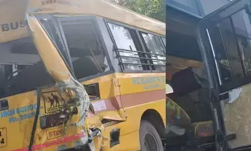 സ്‌കൂള്‍ ബസിന്റെ പുറകില്‍ അയ്യപ്പ ഭക്തര്‍ സഞ്ചരിച്ച മിനി ബസ് ഇടിച്ചുകയറി; പൊന്‍കുന്നത്ത് ശബരിമല തീര്‍ഥാടകരുടെ വാഹനം അപകടത്തില്‍