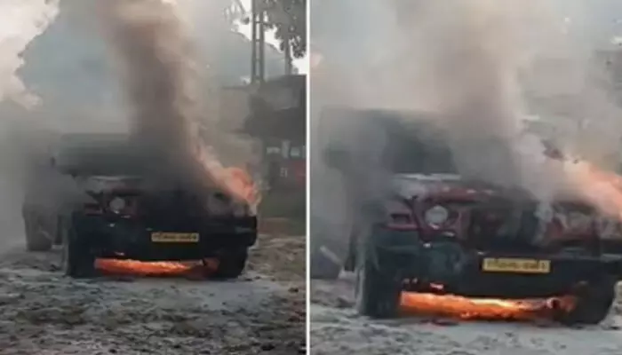 കണ്ടിട്ട് ചങ്ക്..പൊടിയുന്നു..! ആറ്റുനോറ്റ് വാങ്ങിച്ചിട്ട് വെറും മൂന്ന് ദിവസം മാത്രമേ ആയിട്ടുള്ളു; ഓടിച്ച് കൊതി തീരും മുമ്പേ ആ കാഴ്ച; പുത്തൻ മഹീന്ദ്ര ഥാർ കത്തി ചാമ്പലായി; ഒഴിവായത് വൻ അപകടം