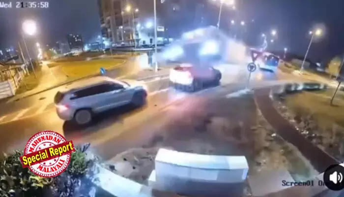 ആകാശത്തേക്ക് റോക്കറ്റ് പോലെ കുതിച്ചുയര്‍ന്ന് രണ്ടുകാറുകള്‍ക്ക് മീതേ പാഞ്ഞ് മെഴ്‌സിഡസിന്റെ സ്റ്റണ്ട്; ഇരുമ്പ്   പോസ്റ്റിലിടിച്ച് തകര്‍ന്നത് പെട്രോള്‍ പമ്പിന്റെ തൊട്ടടുത്ത്; വന്‍ ദുരന്തം ഒഴിവായത് തലനാരിഴയ്ക്ക്; അദ്ഭുതകരമായി രക്ഷപ്പെട്ട് ഡ്രൈവര്‍; അപകടത്തിന് കാരണം ഇങ്ങനെ