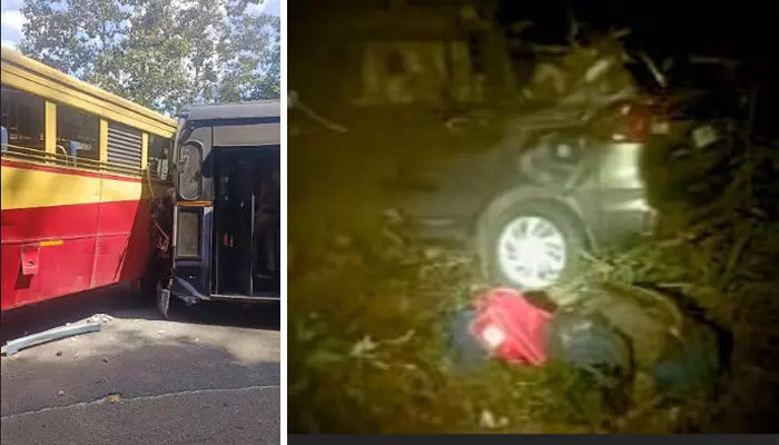 ശബരിമല പാതയില്‍ രണ്ടിടത്ത് അപകടം: നിലയ്ക്കലില്‍ കാര്‍ മറിഞ്ഞു; ചാലക്കയത്ത് കെഎസ്ആര്‍.സിസി ബസുകള്‍ കൂട്ടിയിടിച്ചു; 52 പേര്‍ക്ക് പരുക്ക്