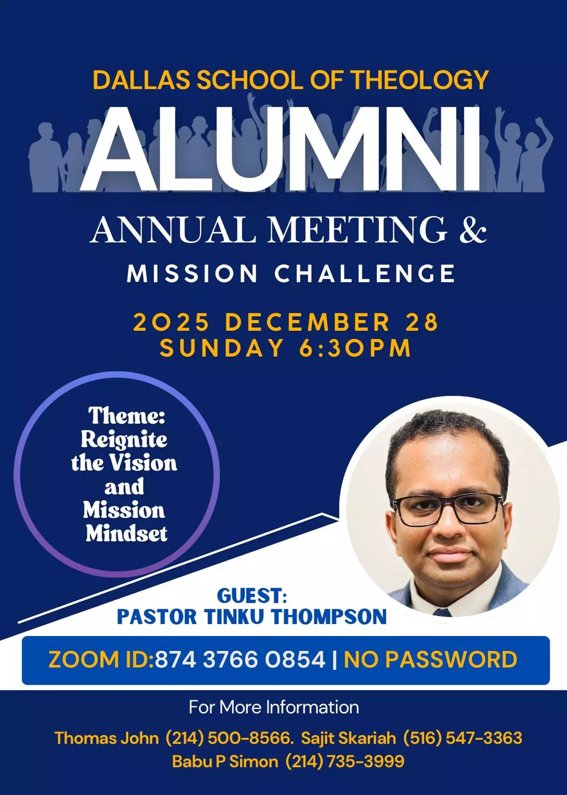 ഡാലസ് സ്കൂള് ഓഫ് തിയോളജി(DST) പൂര്വ്വ വിദ്യാര്ത്ഥി സംഗമം ഡിസംബര് 28-ന് ഡാലസ് സ്കൂള് ഓഫ് തിയോളജി(DST) പൂര്വ്വ വിദ്യാര്ത്ഥി സംഗമം ഡിസംബര് 28-ന്