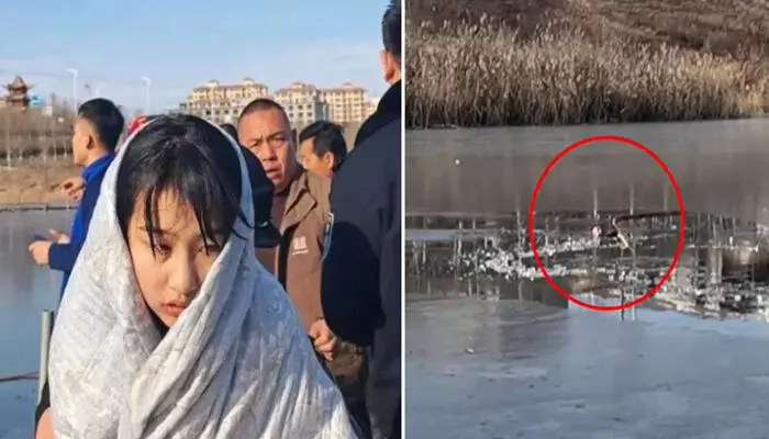 മഞ്ഞുമൂടിയ പ്രദേശത്ത് കളിച്ചുകൊണ്ടിരിക്കെ തടാകത്തിന് മുകളിലെ ഐസ് പാളിയിൽ നിന്ന് തണുത്തുറഞ്ഞ വെള്ളത്തിലേക്ക് വീണു; 4 വയസുകാരന് രക്ഷകയായി പെണ്കുട്ടി മഞ്ഞുമൂടിയ പ്രദേശത്ത് കളിച്ചുകൊണ്ടിരിക്കെ തടാകത്തിന് മുകളിലെ ഐസ് പാളിയിൽ നിന്ന് തണുത്തുറഞ്ഞ വെള്ളത്തിലേക്ക് വീണു; 4 വയസുകാരന് രക്ഷകയായി പെണ്കുട്ടി