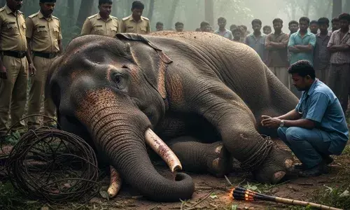 കാലിൽ വെടികൊണ്ടതും പിന്നെ മുടന്തൽ; ഒന്ന് നടക്കാൻ പോലും കഴിയാതെ നിന്നതും വാലിൽ തീകൊളുത്തി ക്രൂരത; വേദന കൊണ്ട് പുളഞ്ഞ് നിലത്തുകിടന്ന് ഉരുണ്ട ആ കാട്ടാനയ്ക്ക് സംഭവിച്ചത്