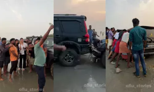 മുഴപ്പിലങ്ങാട് ഡ്രൈവ് ഇന്‍ ബീച്ചില്‍ സ്‌കോര്‍പിയോ മണലില്‍ ആഴ്ന്നു;  രക്ഷകയായി ഥാറിലെത്തിയ യുവതി