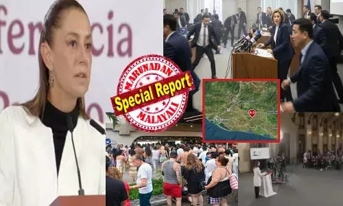 പ്രസിഡന്റിന്റെ വീട്ടിലെ പതിവ് വാർത്ത സമ്മേളനം; ഓരോ കാര്യങ്ങൾ ചർച്ച ചെയ്തിരിക്കവേ കാതടപ്പിക്കുന്ന ഇരമ്പൽ ശബ്ദം; അപായ സൈറൺ മുഴങ്ങിയതും ഹാൾ വിട്ടിറങ്ങി ആളുകൾ; നിമിഷങ്ങൾക്കുള്ളിൽ കെട്ടിടങ്ങൾ അടക്കം കുലുങ്ങിയാടുന്ന കാഴ്ച; മെക്സിക്കോയെ നടുക്കി വൻ ഭൂകമ്പം; രണ്ട് പേർക്ക് ജീവൻ നഷ്ടമായി; 6.5 തീവ്രതയിൽ ഇളകിയാടി പ്രദേശങ്ങൾ; അതീവ ജാഗ്രത