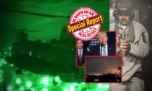 ഇരുട്ട് മൂടി കിടന്ന വെനസ്വേലൻ ആകാശത്ത് ഇന്നലെ കണ്ടത് ഹോളിവുഡ് സിനിമയെ വെല്ലും രംഗങ്ങൾ; ഇരച്ചെത്തിയ ട്രംപിന്റെ ഹെലികോപ്റ്ററുകൾ കരക്കാസ്‌ നഗരത്തെ ഒന്നടങ്കം കീഴടക്കുന്ന കാഴ്ച; ഉഗ്ര സ്ഫോടനങ്ങളിൽ ഞെട്ടിയ ജനങ്ങൾ; ബന്ദിയാക്കിയ പ്രസിഡന്റ് നിക്കോളാസിനെ ചോദ്യം ചെയ്യാൻ ന്യൂയോർക്ക് മണ്ണിലെത്തിച്ചു; പ്രദേശത്ത് അതീവ ജാഗ്രത; അമേരിക്കൻ അധിനിവേശത്തിൽ നടുക്കം മാറാതെ ലോകരാജ്യങ്ങൾ