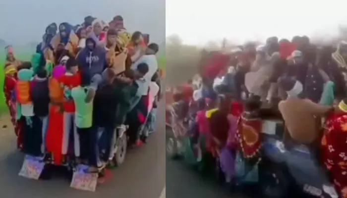 വൈക്കോൽ കയറ്റിപ്പോകുന്ന പോലെ ആളുകളെയും കൊണ്ട് യാത്ര; നിയന്ത്രണം ജസ്റ്റ് ഒന്ന് തെറ്റിയാൽ അപകടം ഉറപ്പ്; ഒരു വെറൈറ്റി ജീപ്പ് സവാരി കണ്ട് കണ്ണ് തള്ളി സോഷ്യൽ മീഡിയ വൈക്കോൽ കയറ്റിപ്പോകുന്ന പോലെ ആളുകളെയും കൊണ്ട് യാത്ര; നിയന്ത്രണം ജസ്റ്റ് ഒന്ന് തെറ്റിയാൽ അപകടം ഉറപ്പ്; ഒരു വെറൈറ്റി ജീപ്പ് സവാരി കണ്ട് കണ്ണ് തള്ളി സോഷ്യൽ മീഡിയ