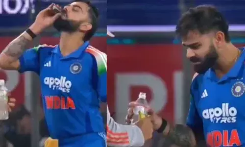 ഇടവേളയില്‍ വെള്ളത്തിനൊപ്പം സപ്പോര്‍ട്ട് സ്റ്റാഫ് നല്‍കിയത് കറുത്ത നിറമുള്ള ദ്രാവകം;  കോലിയുടെ മുഖഭാവം, ചവര്‍പ്പുള്ളതെന്തോ കഴിച്ച പോലെ; മത്സരത്തിനിടെ സൂപ്പര്‍ താരം കുടിച്ചത് എന്തെന്ന് തിരഞ്ഞ് സോഷ്യല്‍ മീഡിയ; അന്ന് യശസ്വി ജയ്‌സ്വാളും കുടിച്ചിരുന്നു