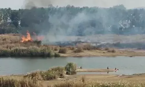 പുൽക്കാടുകൾക്കിടയിൽ നിന്ന് തീയും പുകയും; നിമിഷ നേരം കൊണ്ട് 200 മീറ്ററോളം കത്തിനശിച്ചു; ഭാരതപ്പുഴയെ ആശങ്കയിലാക്കി തീപിടുത്തം; ഇതിന് പിന്നിൽ അവർ തന്നെയെന്ന് നാട്ടുകാർ