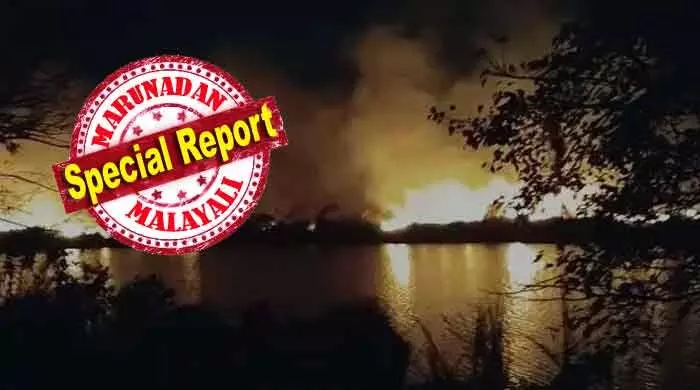 ഭാരതപ്പുഴയില് വീണ്ടും തീപിടിത്തം: സാമൂഹ്യവിരുദ്ധരെന്ന് സംശയം; ആളിപ്പടരുന്നത് തടയാനാകാതെ നാട്ടുകാര്; തീ പിടിച്ചത് ആറങ്ങോട്ടുകരയ്ക്ക് സമീപം ഭാരതപ്പുഴയുടെ മധ്യഭാഗത്തെ അടിക്കാടുകള്ക്ക്; പാരിസ്ഥിതിക ആവാസ വ്യവസ്ഥ ഭീഷണിയില് ഭാരതപ്പുഴയില് വീണ്ടും തീപിടിത്തം: സാമൂഹ്യവിരുദ്ധരെന്ന് സംശയം; ആളിപ്പടരുന്നത് തടയാനാകാതെ നാട്ടുകാര്; തീ പിടിച്ചത് ആറങ്ങോട്ടുകരയ്ക്ക് സമീപം ഭാരതപ്പുഴയുടെ മധ്യഭാഗത്തെ അടിക്കാടുകള്ക്ക്; പാരിസ്ഥിതിക ആവാസ വ്യവസ്ഥ ഭീഷണിയില്