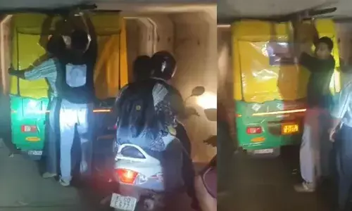 ദേശീയപാത 66-ലെ അടിപ്പാതയില്‍ കുടുങ്ങി ഓട്ടോറിക്ഷ; പ്രതിഷേധിച്ച് നാട്ടുകാര്‍