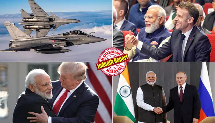 പഴയ വിമാനഭാഗങ്ങള് പെയിന്റടിച്ച് വില്ക്കുന്ന റഷ്യ; സാങ്കേതികവിദ്യ കൈമാറാന് തയ്യാറല്ലാത്ത അമേരിക്ക; ട്രംപിനെയും പുടിനെയും ഞെട്ടിച്ച് ഫ്രാന്സുമായി 3.25 ലക്ഷം കോടി രൂപയുടെ കരാര്; റഷ്യയെയും യുഎസിനെയും തഴഞ്ഞതിന് പിന്നിലെന്ത്? അത് മോദിയുടെ മധുരപ്രതികാരമോ? പഴയ വിമാനഭാഗങ്ങള് പെയിന്റടിച്ച് വില്ക്കുന്ന റഷ്യ; സാങ്കേതികവിദ്യ കൈമാറാന് തയ്യാറല്ലാത്ത അമേരിക്ക; ട്രംപിനെയും പുടിനെയും ഞെട്ടിച്ച് ഫ്രാന്സുമായി 3.25 ലക്ഷം കോടി രൂപയുടെ കരാര്; റഷ്യയെയും യുഎസിനെയും തഴഞ്ഞതിന് പിന്നിലെന്ത്? അത് മോദിയുടെ മധുരപ്രതികാരമോ?