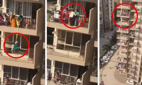 ഒമ്പതാം നിലയില്‍ വീണ സാരിയെടുക്കാന്‍ മകനെ ബെഡ്ഷീറ്റില്‍ കെട്ടിയിറക്കി അമ്മ; ഭയപ്പെടുത്തുന്ന വീഡിയോ; സാരിയോ കുട്ടിയോ വലുതെന്ന് നെറ്റിസെന്‍സ്