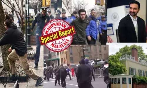 ന്യൂയോർക്ക് കത്തുന്നു; മംദാനിയുടെ വീടിന് പുറത്ത് ഉഗ്രശബ്ദം; പോലീസെത്തിയപ്പോൾ ഒരു പ്രദേശം മുഴുവൻ മുൾമുനയിൽ; എല്ലാം നടന്നത് ആരോ പെപ്പർ സ്പ്രേ ഉപയോഗിച്ചതോടെ; സ്ഫോടക വസ്‌തു എടുത്തെറിഞ്ഞ് മുഴുവൻ പരിഭ്രാന്തി; പ്രതിഷേധത്തിന് പിന്നിലെ കാരണം കേട്ട് തലയിൽ കൈവച്ച് ഭരണകൂടം