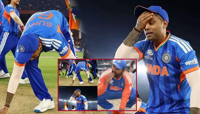 ബാര്ബഡോസിലെ കിരീടനേട്ടം അന്ന് രോഹിത് ആഘോഷിച്ചത് പിച്ചിലെ മണ്ണു നുണഞ്ഞ്; മൂന്നാം കിരീടനേട്ടത്തിന് പിന്നാലെ അഹമ്മദബാദ് പിച്ചിനെ വന്ദിച്ച് ഒരുപിടി മണ്ണെടുത്ത് നെറ്റിയില് ചാര്ത്തി സൂര്യകുമാര് യാദവ്; വേറിട്ട വിജയാഘോഷം ഏറ്റെടുത്ത് ആരാധകര് ബാര്ബഡോസിലെ കിരീടനേട്ടം അന്ന് രോഹിത് ആഘോഷിച്ചത് പിച്ചിലെ മണ്ണു നുണഞ്ഞ്; മൂന്നാം കിരീടനേട്ടത്തിന് പിന്നാലെ അഹമ്മദബാദ് പിച്ചിനെ വന്ദിച്ച് ഒരുപിടി മണ്ണെടുത്ത് നെറ്റിയില് ചാര്ത്തി സൂര്യകുമാര് യാദവ്; വേറിട്ട വിജയാഘോഷം ഏറ്റെടുത്ത് ആരാധകര്