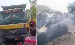 ലോറിയുമായി കൂട്ടിയിടിച്ചു, ഡോറുകൾ ലോക്ക് ആയി; പിന്നാലെ കാറിന് തീപിടിച്ചു; രക്ഷപ്പെടാനാകാതെ കാറിനുള്ളിൽ കുടുങ്ങിയ അമ്മയും മകനും വെന്തുമരിച്ചു ലോറിയുമായി കൂട്ടിയിടിച്ചു, ഡോറുകൾ ലോക്ക് ആയി; പിന്നാലെ കാറിന് തീപിടിച്ചു; രക്ഷപ്പെടാനാകാതെ കാറിനുള്ളിൽ കുടുങ്ങിയ അമ്മയും മകനും വെന്തുമരിച്ചു