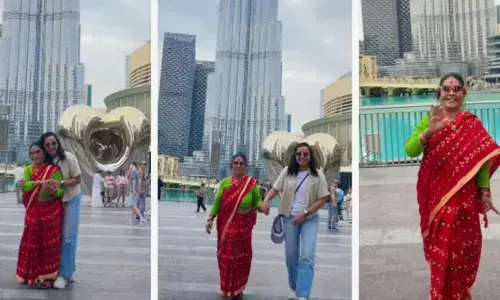 ആരെയും കൂസാതെ ബുർജ് ഖലീഫയുടെ മുന്നിൽ നിന്ന് നൃത്തം ചെയ്ത് അമ്മ; കൂടെ കട്ട സപ്പോർട്ടായി മകളും; ഏറ്റെടുത്ത് സോഷ്യൽ മീഡിയ