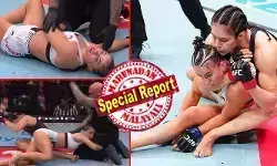 മുഖത്തേറ്റ ശക്തമായ പഞ്ചിൽ റിങിൽ ബോധരഹിതയായി വീണ ഫൈറ്റർ; ബോധം പോയ താരത്തെ കഴുത്തിന് പിടിമുറുക്കി ചോക്ക് ഹോൾഡ് ചെയ്ത് എതിരാളി; ആത്മാവ് നഷ്ടപ്പെട്ടതുപോലെ ആ 45 സെക്കൻഡുകൾ; കാണികളെയും ഭീതിയിലാഴ്‌ത്തിയ നിമിഷങ്ങൾ; യുഎഫ്‌സി ചരിത്രത്തിൽ ഇടം നേടിയ ആ നോക്കൗട്ടിൽ സംഭവിച്ചത്