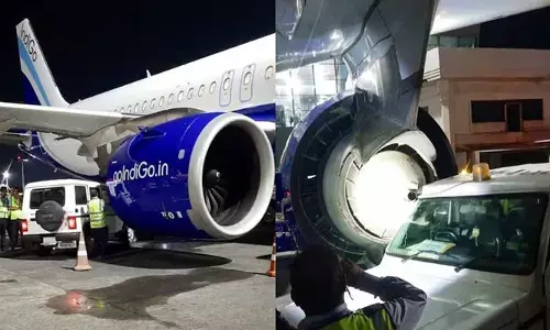 പരിശോധനയ്ക്കായി നിലത്തിറക്കി ഇന്‍ഡിഗോ വിമാനം; നിയന്ത്രണം വിട്ടെത്തിയ കാറ്ററിങ് വാഹനം വിമാനത്തിന്റെ എഞ്ചിനില്‍ ഇടിച്ചു