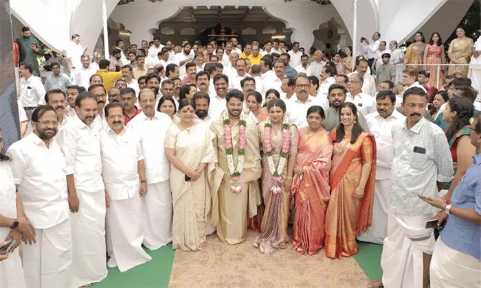 കെ.പി.സി.സി. പ്രസിഡന്റ് കെ. സുധാകരന്റെ മകന്‍ സൗരഭ് വിവാഹിതനായി; ശാന്തിഗിരിയില്‍ നടന്ന വിവാഹ ചടങ്ങില്‍ പങ്കെടുത്തു രാഷ്ട്രീയ രംഗത്തെ പ്രമുഖര്‍